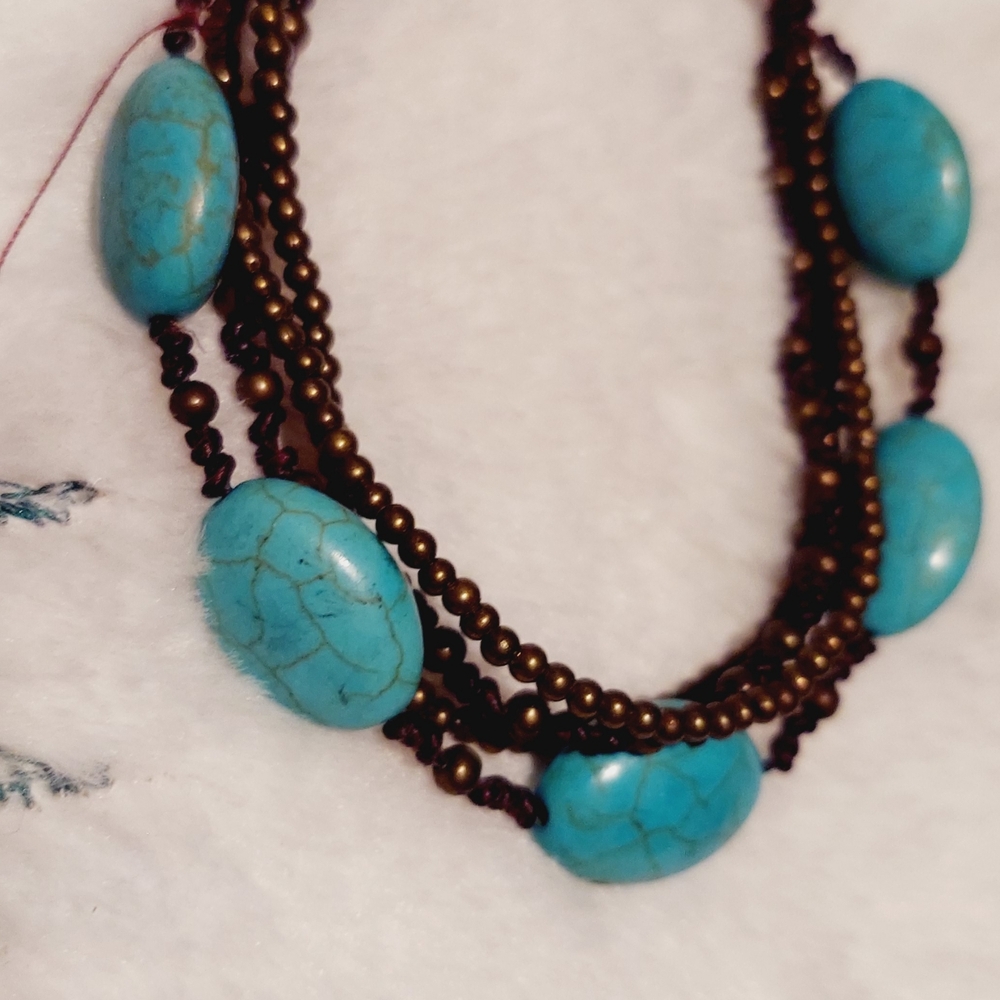 Unique Vintage Turquoise and Brown Bracelet